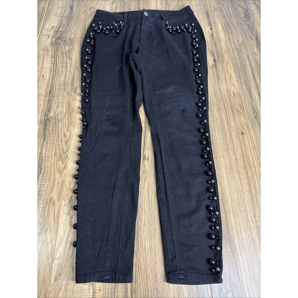 Ashley Stewart Women's‎ Pants Size 14 Skinny Black With Black Pearls